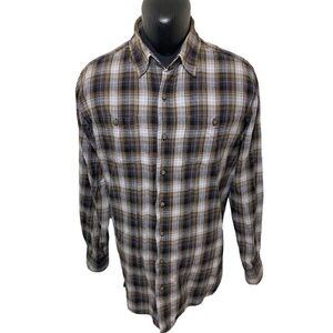 Wind River Flannel Shirt Button Down Men Sz XLT Plaid Brown Grey Long Sleeves